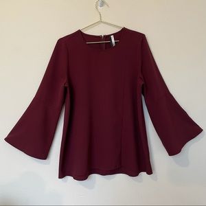 Kensie Oxblood Blouse, Bell Sleeves, Maroon, M